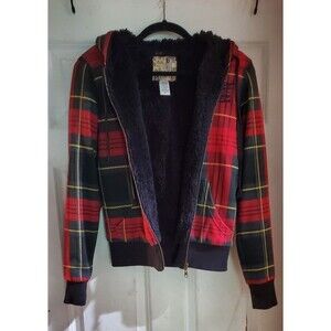 VINTAGE BILLABONG Sherpa-Lined Zipper Hoodie Plaid- Rare - Hard to Find - M